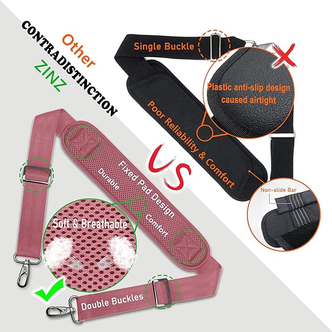 Shoulder Strap, ZINZ 57" Padded Adjustable Shoulder Bag Straps Replacement for Bags with D-Ring (P02K01)