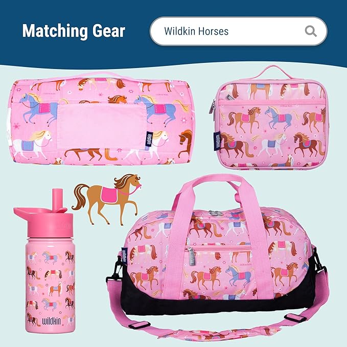 Wildkin 12-inch Kids Backpack – Padded, Adjustable, Ideal for Daycare & Travel - Horses