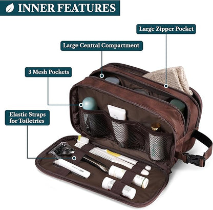 PAVILIA Toiletry Bag for Men, Travel Pouch Essentials Shaving Dopp Kit, Travel Bag Toiletries Organizer Case, Cosmetic Make Up Accessory, Water Resistant