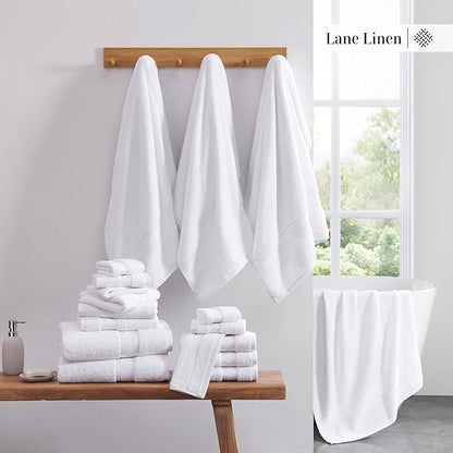 LANE LINEN Towel Set of 18 – Premium 100% Cotton, Zero Twist, 6 Large Bath Towel, 6 Hand Towels & 6 Wash Cloths, Quick Dry & Long-Lasting, Perfect for Family Bathrooms, Easy Care – White Towels