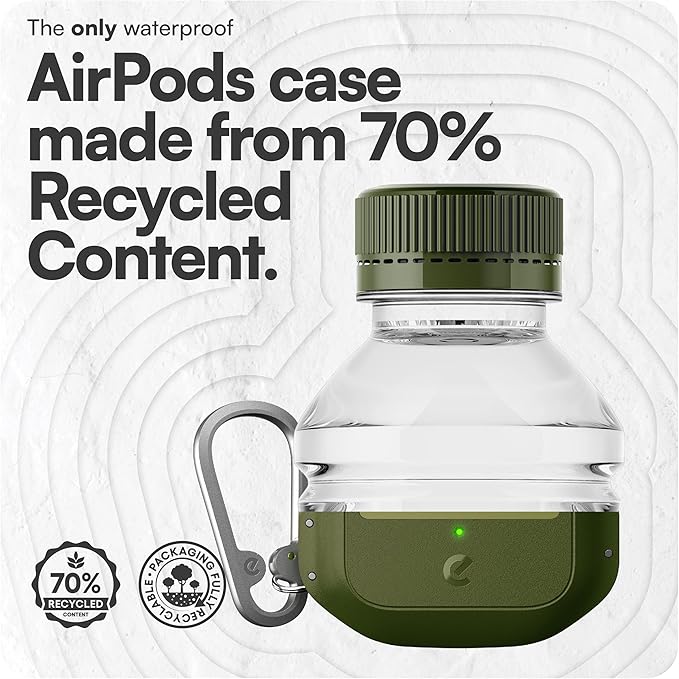 Keybudz for AirPods Pro 2 Case with Lock - Fully Waterproof AirPods Pro 2nd Generation Case Cover - Keychain, Rugged Tough Protection, Hard Shell and Carabiner for USB-C/Lightning (Forest Green)