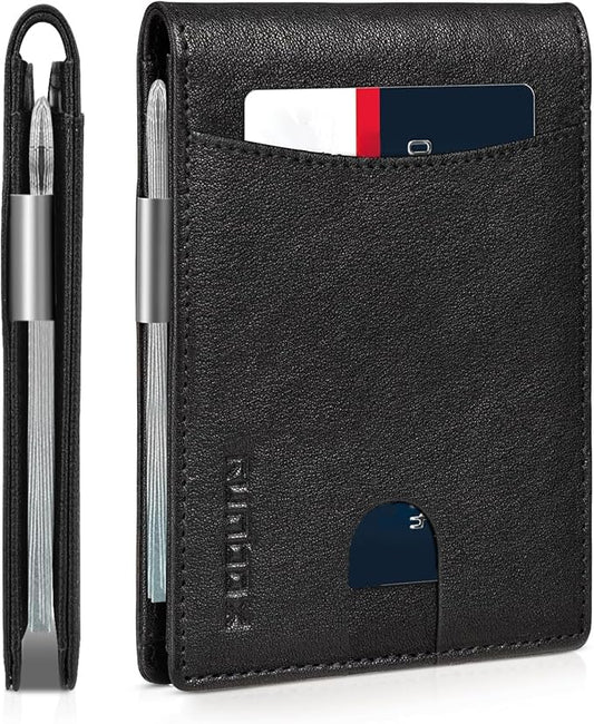 RUNBOX Money Clip Slim Wallets for Men RFID Blocking 11 Card Holder Minimalist Small Leather Bifold Men's Front Pocket Wallet Gift Box