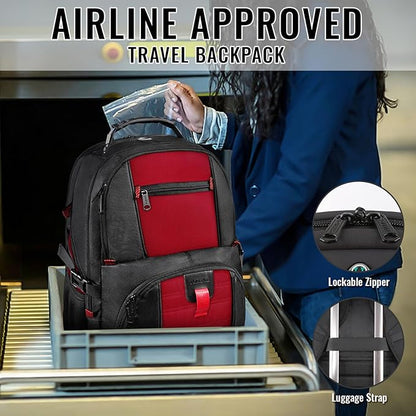 YOREPEK 18.4 Laptop Backpack,Large Backpacks Fit Most 18 Inch Laptop with USB Charger Port,TSA Friendly Flight Approved Weekend Carry on Backpack with Luggage Strap for Men and Women, Red