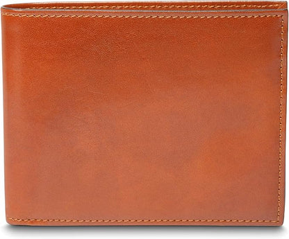 Bosca Men's Old Italian Leather Wallet RFID Blocking Modern Bifold Executive Design 8 Card Slots, Made in Italy - Amber Brown
