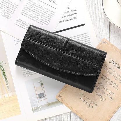 RFID Blocking Genuine Leather Wallet for Men and Women Large Capacity Phone and Credit Card Holder Organizer Purse (Black)