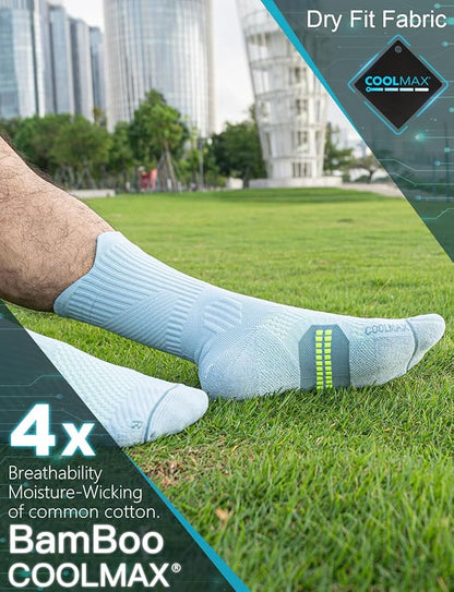 Mens Bamboo Viscose Crew Compression Running Socks Athletic Hiking Cushioned Wicking Anti-Blister Seamless