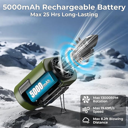 Portable Mini Waist Fan - Personal Wearable Clip on Belt Fan, Rechargeable Battery Operated, Max 25H Cooling,4 Speeds 13000RPM Turbo Hands-Free Shirt Neck Fan for Outdoor Jobsite Camping Traveling