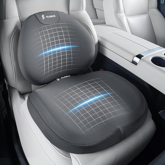 FLORICH Seat Cushion and Lumbar Support Pillow for Office Chair Car, Ergonomic Memory Foam Back Support for Office Gaming Chair Driving Seat Wheelchair, Relieves Neck, Back & Sciatica Pain – Gray