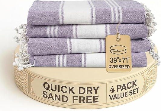 LANE LINEN Beach Towels 4 Pack Oversized - Turkish Towel Set, Pre-Washed Oversized Beach Towel, Quick Dry Beach Towels for Travel, Large Pool Towels, 39"x71" - Day Break