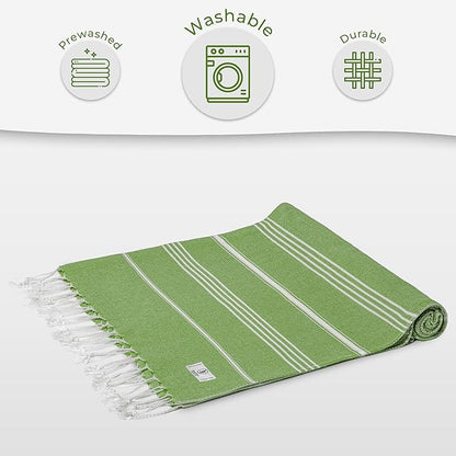 Turkish Beach Towel Absorbent & Lightweight Oversized (39" x 71") - Quick Dry, Versatile and Functional as Yoga Mat, Picnic Blanket, Travel Blanket, Bath, Gym, Camping Towel - Pistachio Green