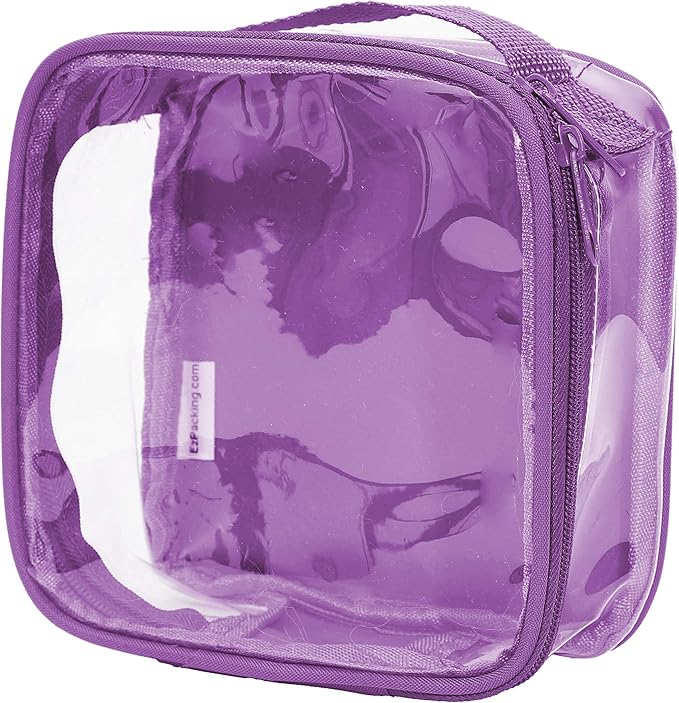 EzPacking Clear TSA Approved 3-1-1 Travel Toiletry Bag for Carry On/Quart Size Transparent Liquids Pouch for Airport Security/Reusable See Through Vinyl & PVC Plastic Organizer Men Women (Purple)