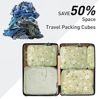 Bagail Ultralight Compression Cubes 7 Set - 3 Packing Cubes, 3 Organizers, and 1 Shoe Bag