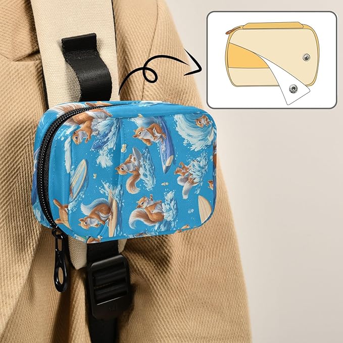 Blue Squirrel Surfing Travel Pill Organizer Case Box Container Weekly Portable Vitamin Medicine Holder Storage Bag with Zipper Removable