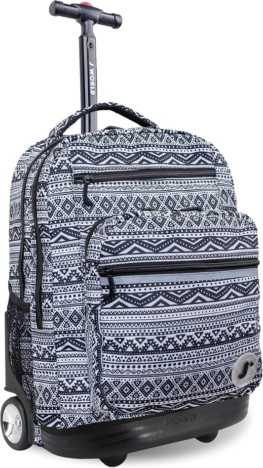 J World New York Sundance Rolling Backpack Girl Boy Roller Bookbag, Tribal, One Size