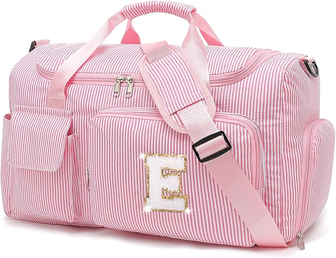 Kids Travel Duffle Bag Dance Bag Gifts for Girls Initial Gym Bag with Shoes Compartment for Women Lightweight Weekender Bags Pink-E