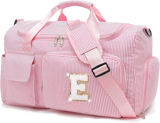 Kids Travel Duffle Bag Dance Bag Gifts for Girls Initial Gym Bag with Shoes Compartment for Women Lightweight Weekender Bags Pink-E