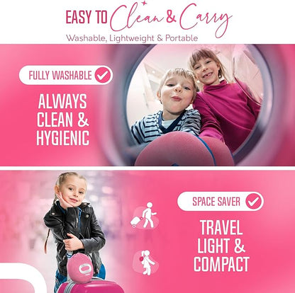 BCOZZY Kids Chin Supporting Travel Pillow for Ages 3–7- Patented Soft Neck Pillow for Head and Chin Support in Car Seat and Airplane. Comfortable Travel Essential. Small Size, Bag, Light Purple