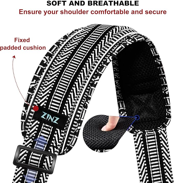 ZINZ 60" Universal Strap with Ultra-thick Fixed Breathable Pad - Adjustable Heavy-duty Shoulder Strap for Laptop, Crossbody, Luggage, Gym Bag, Camera Bag and More - TH01B03