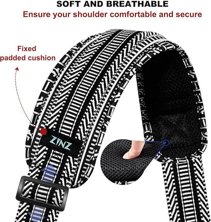 ZINZ 60" Universal Strap with Ultra-thick Fixed Breathable Pad - Adjustable Heavy-duty Shoulder Strap for Laptop, Crossbody, Luggage, Gym Bag, Camera Bag and More - TH01B03