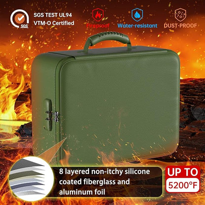 DocSafe 5200°F Document Organizer with Lock,Upgraded Heat Insulated Fireproof＆Waterproof Box 8 Layers File Organizer,Portable Home Travel Safe Storage for Important Documents, Files,Green (Soft)