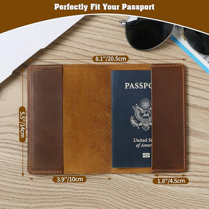 Jack&Chris Leather Passport Holder, Passport Travel Wallet Cover Case for Men Women, Leather Travel Documents Organizer Protector, JC105-Brown