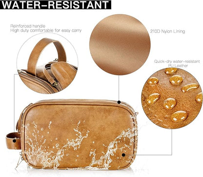 Elviros Toiletry Bag for Men, Large Travel Shaving Dopp Kit Water-resistant Bathroom Toiletries Organizer PU Leather Cosmetic Bags