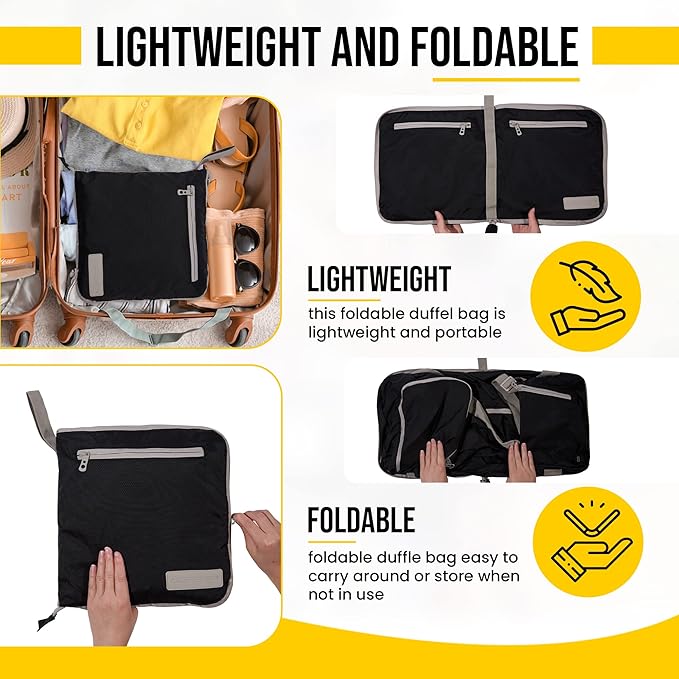 LEGEND 80L Foldable Duffle Bag for Travel - Packable Duffle Bags w/Shoe Compartment - Tear Resistant Collapsible Duffel Bags for Traveling - Lightweight Folding Duffel Bag for Men & Women -Black