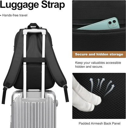 Boavan Laptop Backpack for men, 17.3 inch Laptop Bag with USB Port, Waterproof Travel Work Backpack Purse, Anti-Theft Teacher Nurse Doctor Casual Bookbags Office Business backpack，Black&Classic Navy