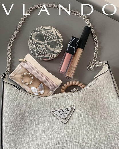 Vlando Velvet Jewelry Pouch with Zipper - Clear Travel Jewelry Bag Organizer for Business Trips & Gifts