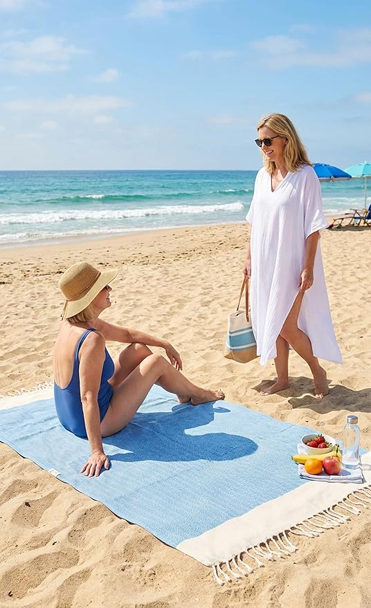 Bazaar Anatolia Turkish Beach Towel 100% Cotton Bath Towels 71x39 Quick Dry Sand Free Lightweight Large Oversized Herringbone Turquoise