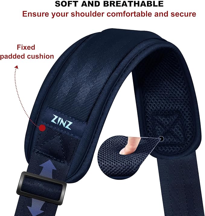 ZINZ 79.5" Universal Strap with Ultra-Thick Fixed Breathable Pad - Adjustable Heavy-Duty Shoulder Strap for Laptop, Crossbody, Luggage, Gym, Camera Bag and More - D01B01