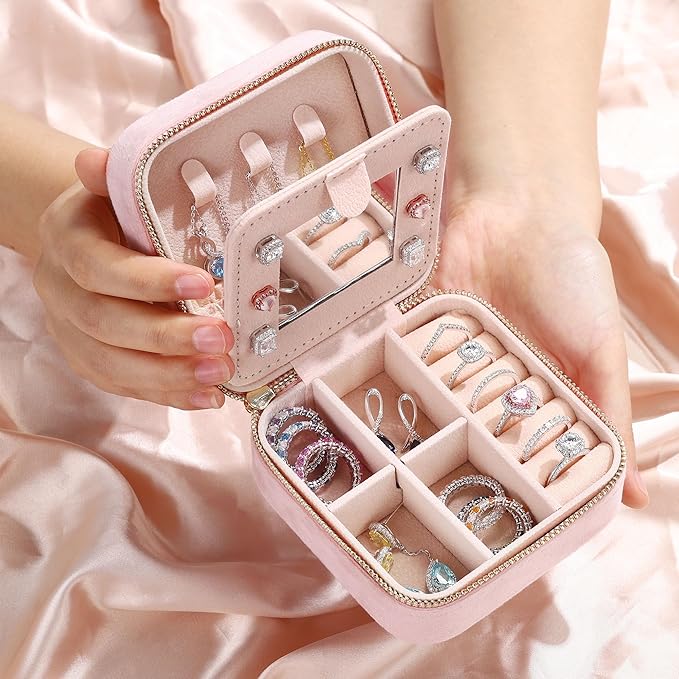 Parima Birthday Gifts for Women Girl - Jewelry Case Organizer Small Travel Jewelry Box 6 7 8 9 10 11 12 13 14 15 Sweet 16 Year Old Girl Gifts 30th 40th 50th 60th Birthday Gifts Women - Letter N, Pink