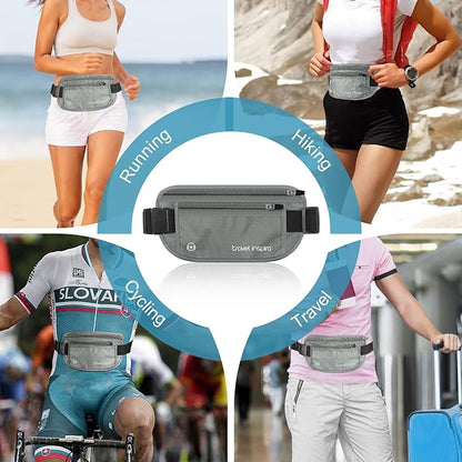 travel inspira Travel Money Belt with Slim Anti-Theft RFID Blocking Passport Holder for Travel Concealed under Clothes for Ultimate Protection of Credit Cards, Cash, Passport & Documents, Grey