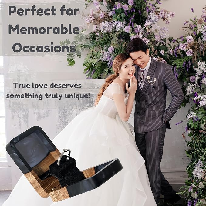 RWA Slim Engagement Ring Box for Proposal – Unique Wedding Ring Holder & Jewelry Display Case – Travel Jewelry Organizer, Ring Bearer Box, Proposal Gift, Wedding Ring Box for Ceremony, FLIP, black