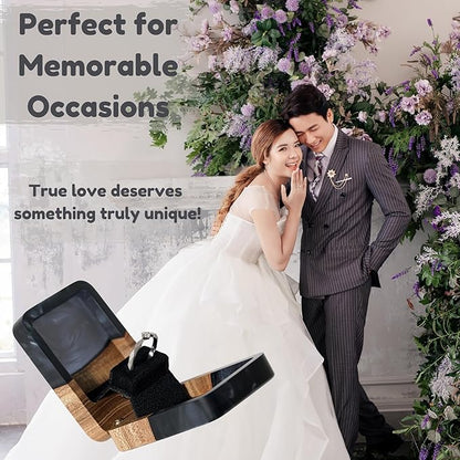 RWA Slim Engagement Ring Box for Proposal – Unique Wedding Ring Holder & Jewelry Display Case – Travel Jewelry Organizer, Ring Bearer Box, Proposal Gift, Wedding Ring Box for Ceremony, FLIP, black