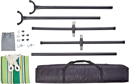 Amazon Basics Double Hammock with 9-Foot Space Saving Steel Stand and Carrying Case, 450 lb Capacity, Vigor Green, 110x47x43 inches