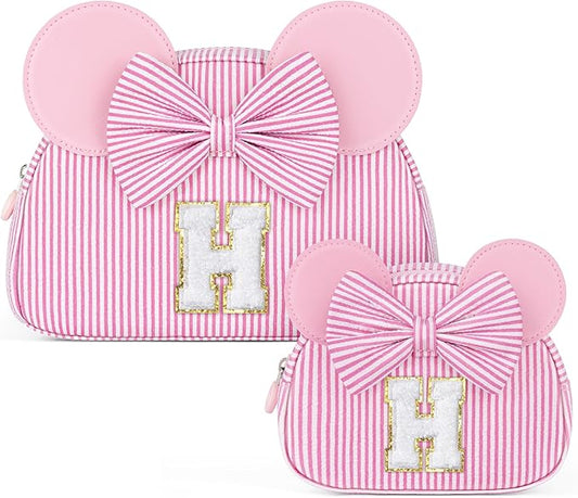 Christmas Gifts for Kids, Personalized Initial Makeup Bag Birthday Gifts for 2 3 4 5 6 7 Years Old Girl Kids Pink Initial Cosmetic Travel Toiletry Bag for Girls Sister Daughter Pink H