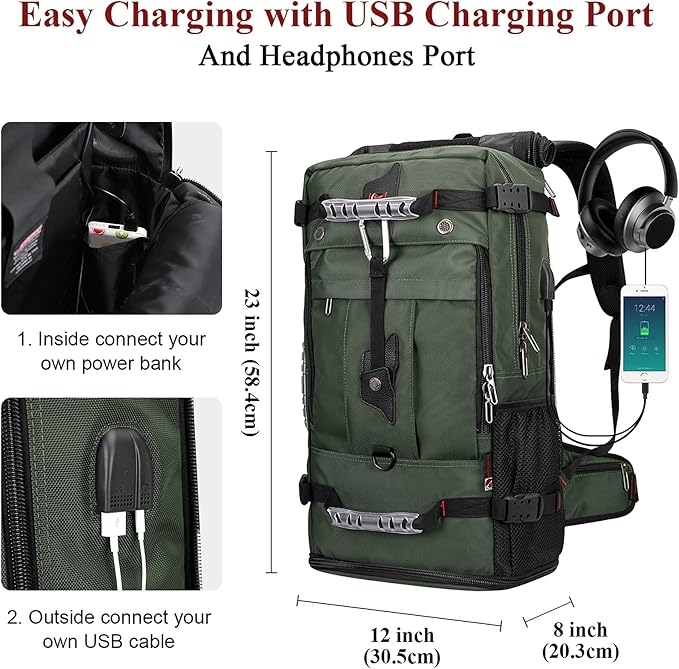 WITZMAN Travel Backpack for Men Convertible Duffle Luggage Bag fit 18 Inch Laptop Carry On Bags for Airplane (B681 Army Green)