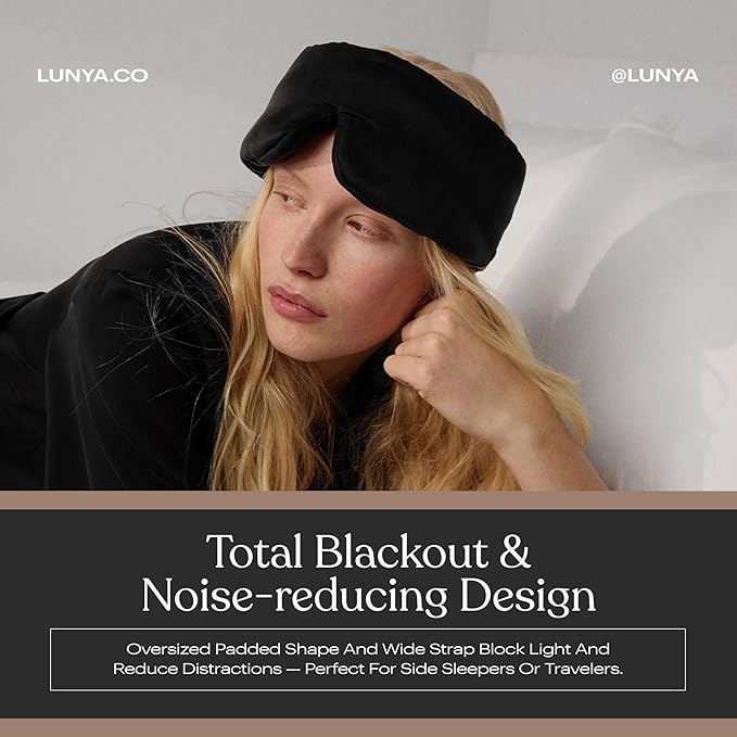 Lunya Weighted Silk Sleep Mask – Mulberry Silk Eye Cover with Cooling Glass Beads, Noise-Reducing Fit, Washable Fabric, and Travel Pouch – Sleeping Mask for Men and Women - Black – Small