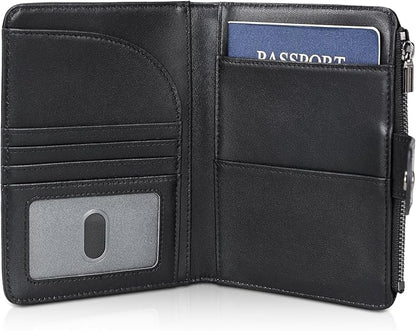 Polare Napa Leather Travel Passport Holder with YKK Zipper Pocket Snap Passports Cover RFID Blocking Passport Wallet Holders 2 Passports (Black with Zipper Pocket)