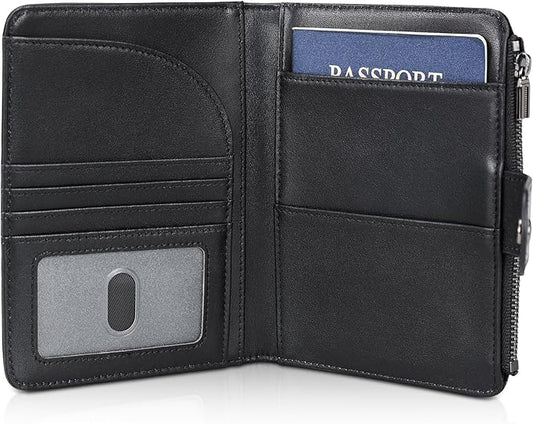 Polare Napa Leather Travel Passport Holder with YKK Zipper Pocket Snap Passports Cover RFID Blocking Passport Wallet Holders 2 Passports (Black with Zipper Pocket)