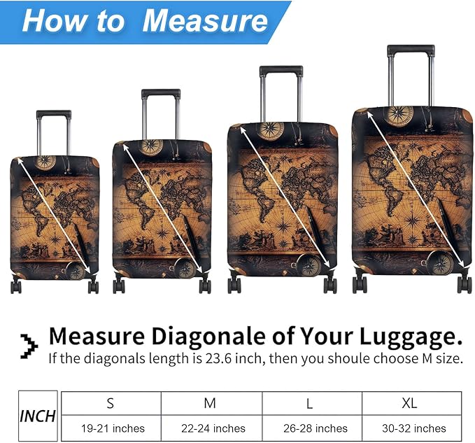 Luggage Cover Protector for 26-28 Inch Suitcases, TSA Approved Elastic Travel Suitcase Covers, Anti-Scratch Washable Luggage Sleeve for Carry On & Checked Bags, Old Map