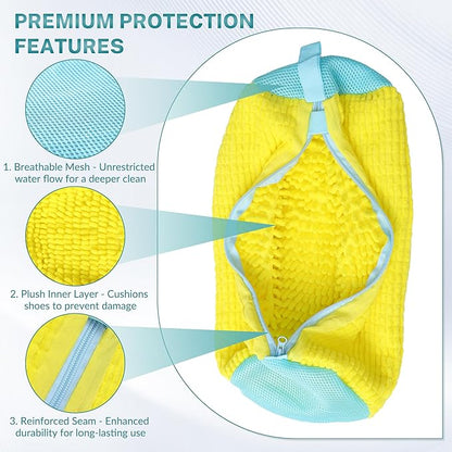 Shoe Washing Machine Bag, 2PCS Reusable Shoe Bag for Washing Machine, 360° Deep Cleaning Shoe Washing Bag for Sneakers, Laundry Shoe Bag for Washer & Dryer, Fits All Shoe Types (Yellow)