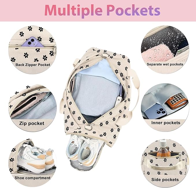 Duffle Bag for Woman Corduroy Gymnastics Sports Bag for Kids Dance Girls with Shoe Compartments