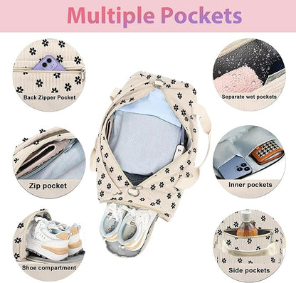 Duffle Bag for Woman Corduroy Gymnastics Sports Bag for Kids Dance Girls with Shoe Compartments