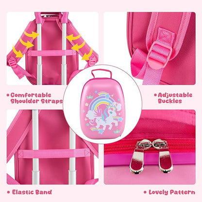 KOTEK Kids Carry On Luggage Set, 16" Hardside Rolling Suitcase with Spinner Wheels, Travel Rolling Luggage for Boys Girls (Rose Unicorn)