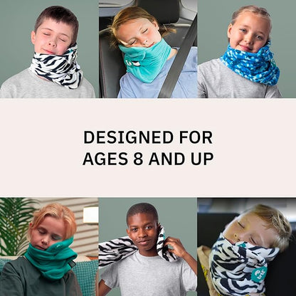 trtl Pillow Junior Kids Travel Pillow for Sleeping - with Built-in Head and Neck Support - Comfortable Kids Neck Pillow for Traveling - Compact and Machine-Washable - Zebra