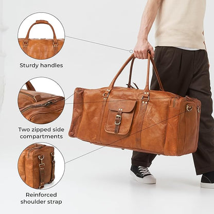 Berliner Bags Vintage Genuine Leather Duffle Bag New York XXXL for Travel or the Gym, Weekender, Travel Bag, Overnight Bag for Men and Women - Brown