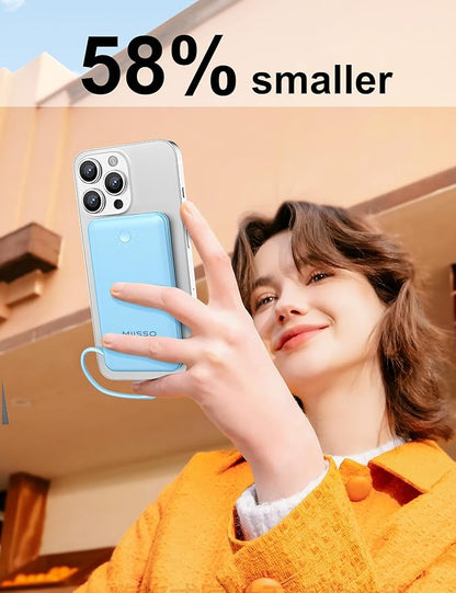 miisso Ultra Slim 10000mAh Power Bank Built-in Cables and Foldable AC Wall Plug, Pocket Size USB C Portable Charger, External Battery Pack Compatible with iPhone Samsung iPad etc, Blue