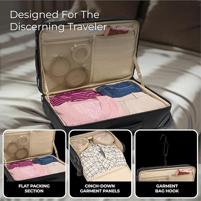 Briggs & Riley 22" Carry-On 2-Wheel Garment Bag - Carry On Luggage for Travel, Suitcases with Wheels, Softside Rolling Bag for Men & Women, Built in Hook for Clothes - Baseline Collection, Black